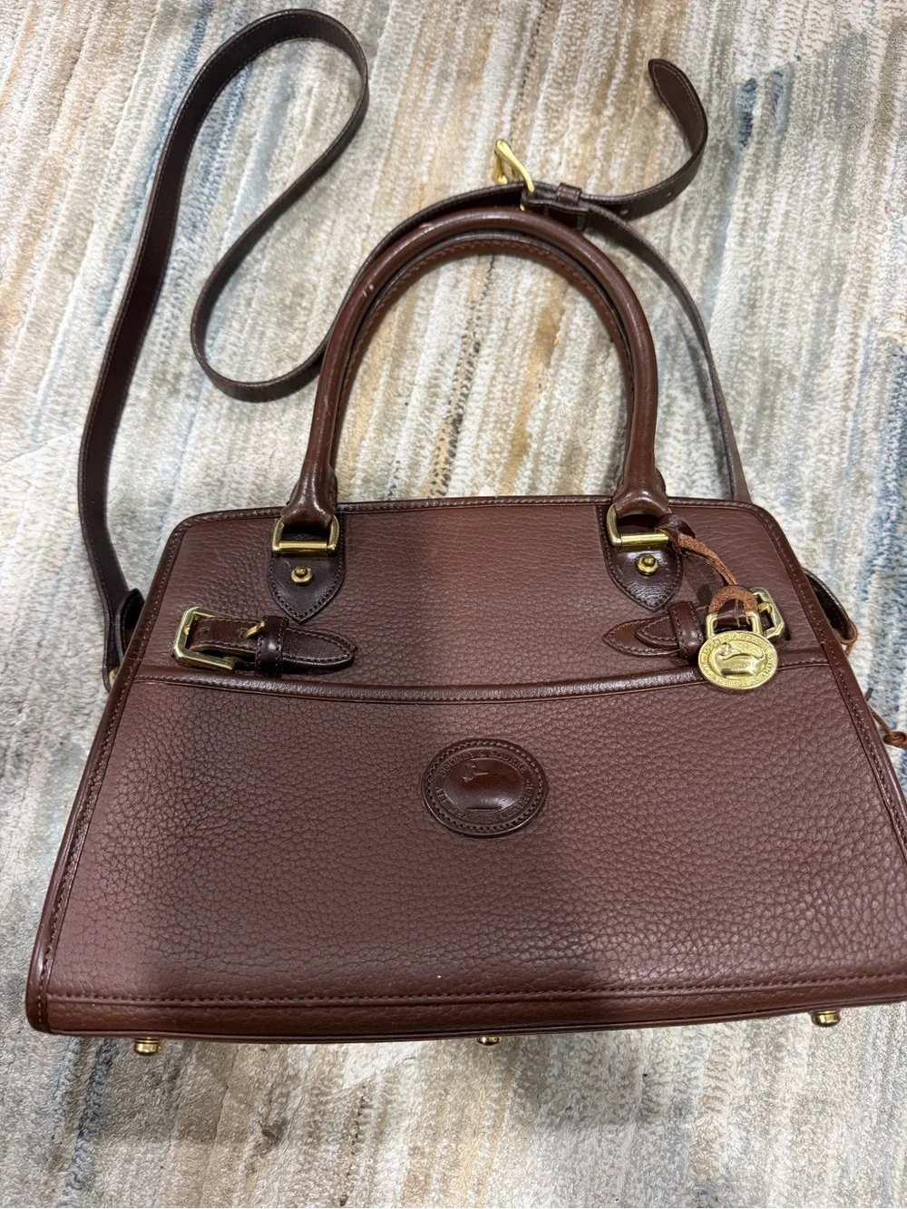 Dooney & Bourke Brown Pebble Leather Satchel with Gold Hardware